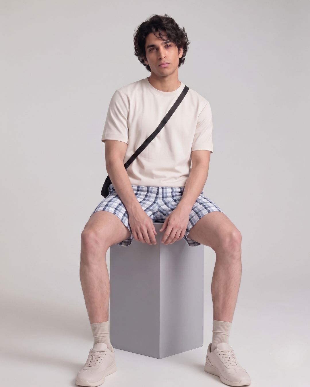 Men’s Blue & White Check Bermuda Shorts