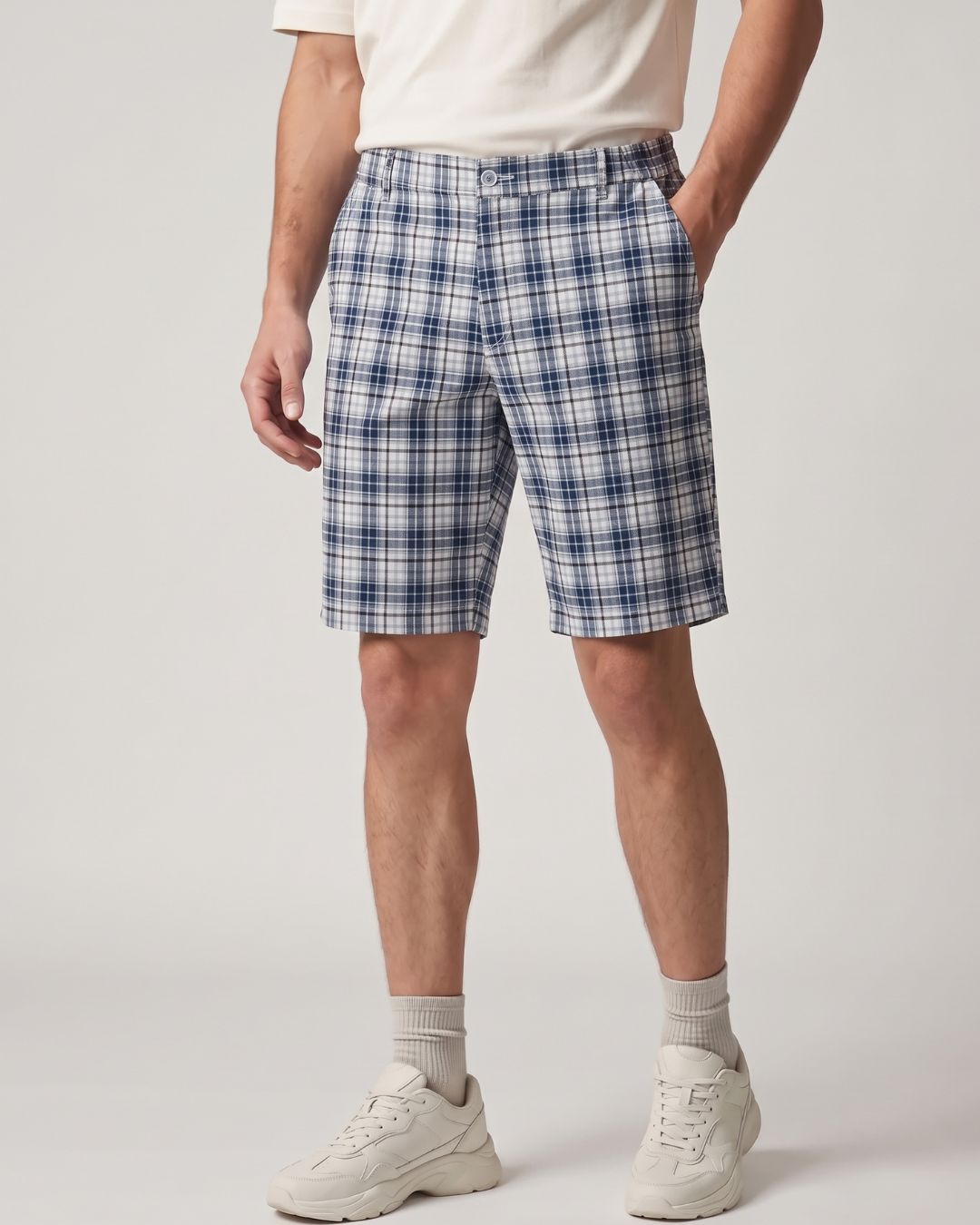 Men’s Grey & Navy Check Bermuda Shorts