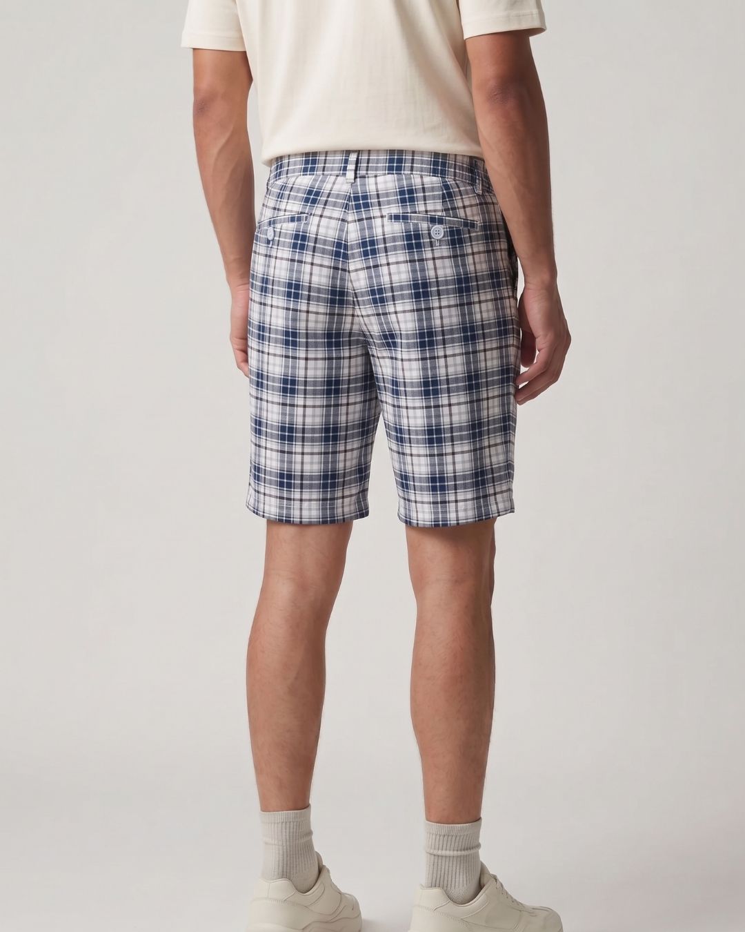 Men’s Grey & Navy Check Bermuda Shorts