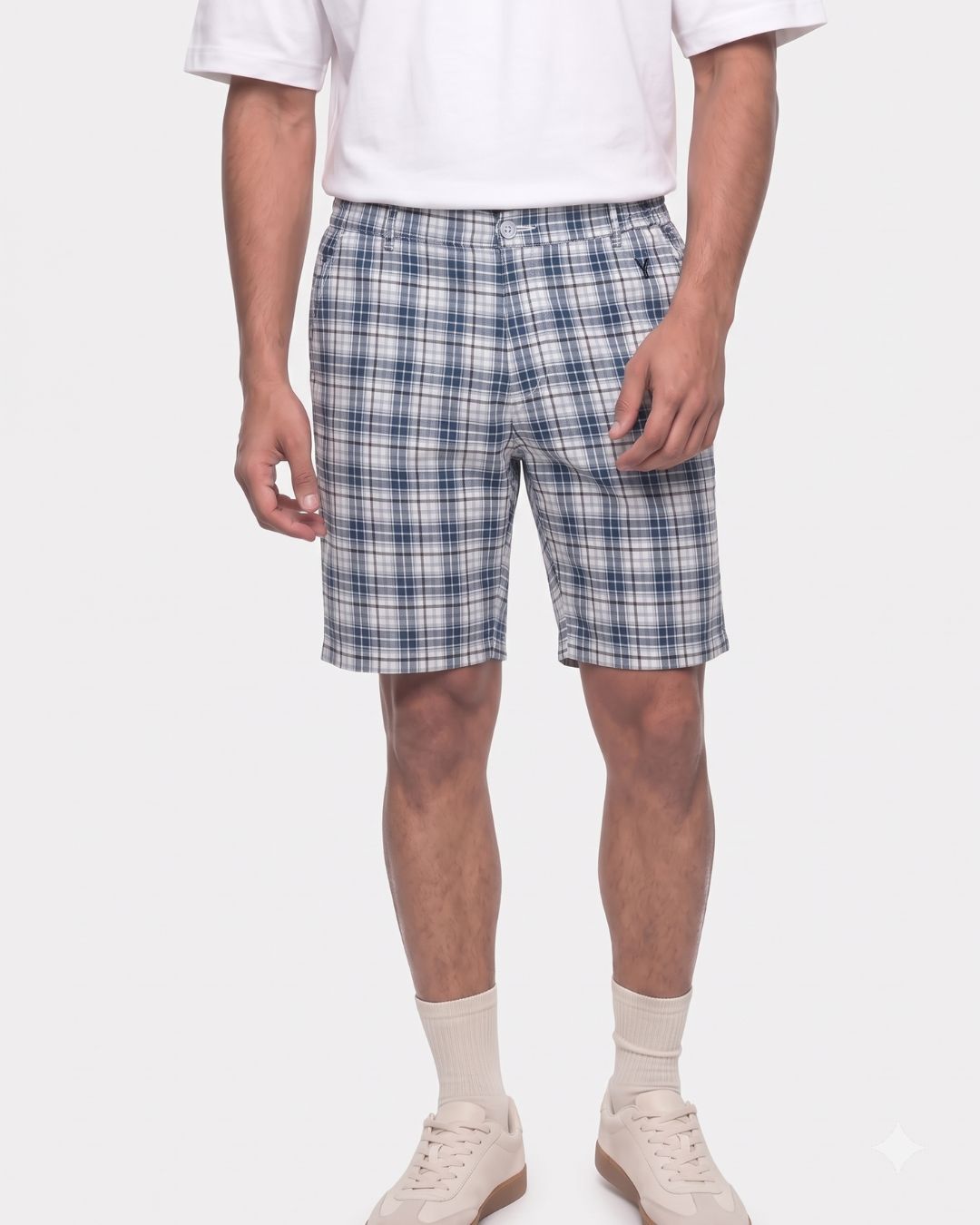 Men’s Grey & Navy Check Bermuda Shorts