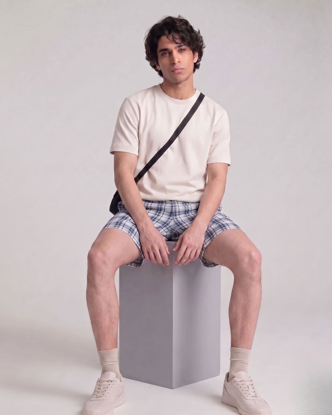 Men’s Grey & Navy Check Bermuda Shorts