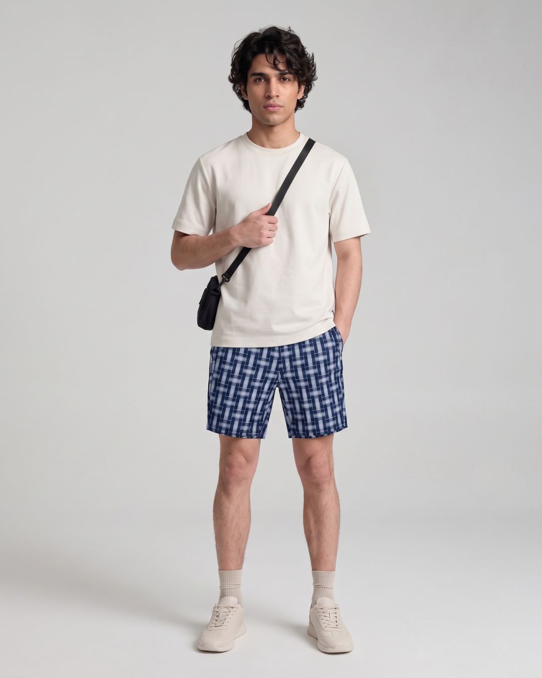 Men’s Navy Blue Check Bermuda Shorts