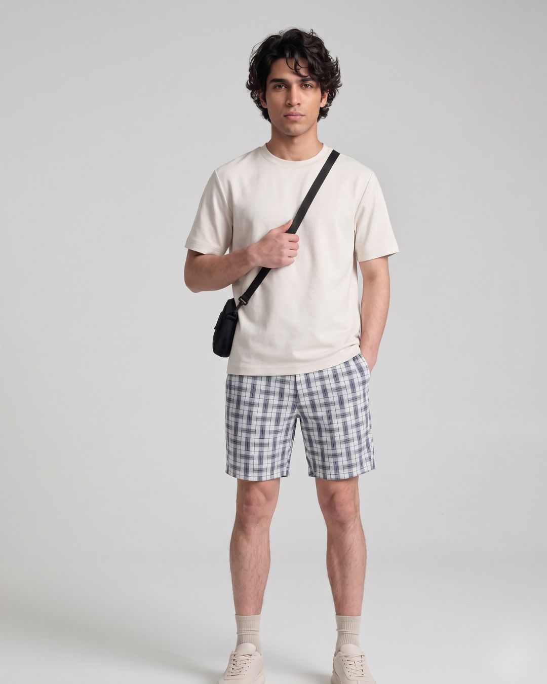 Men’s White & Grey Check Bermuda Shorts