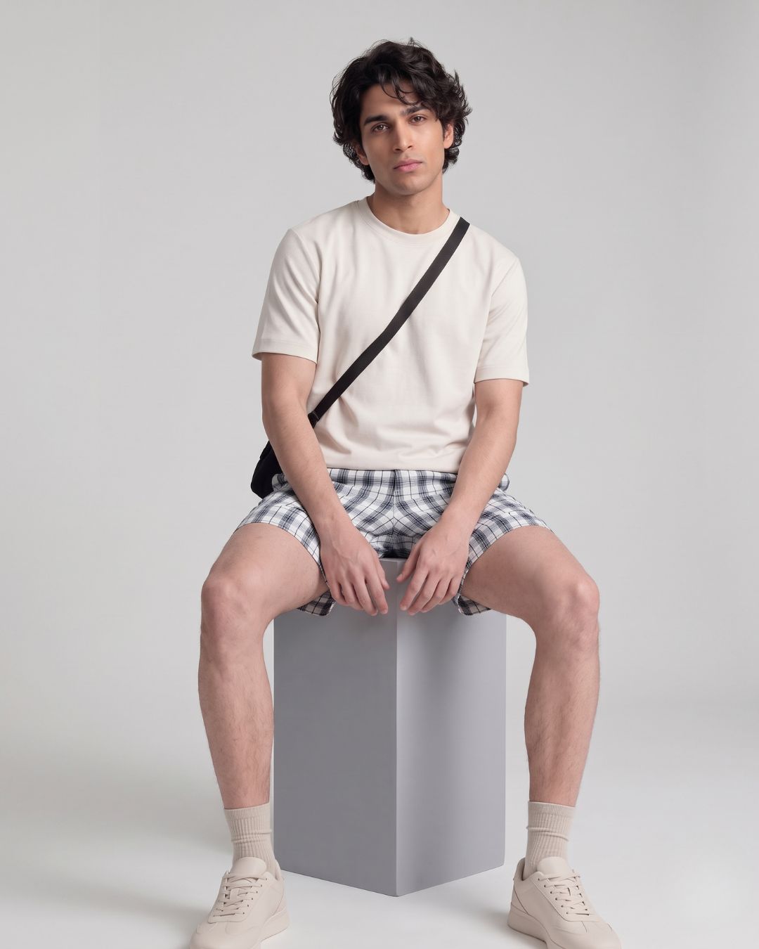 Men’s White & Grey Check Bermuda Shorts