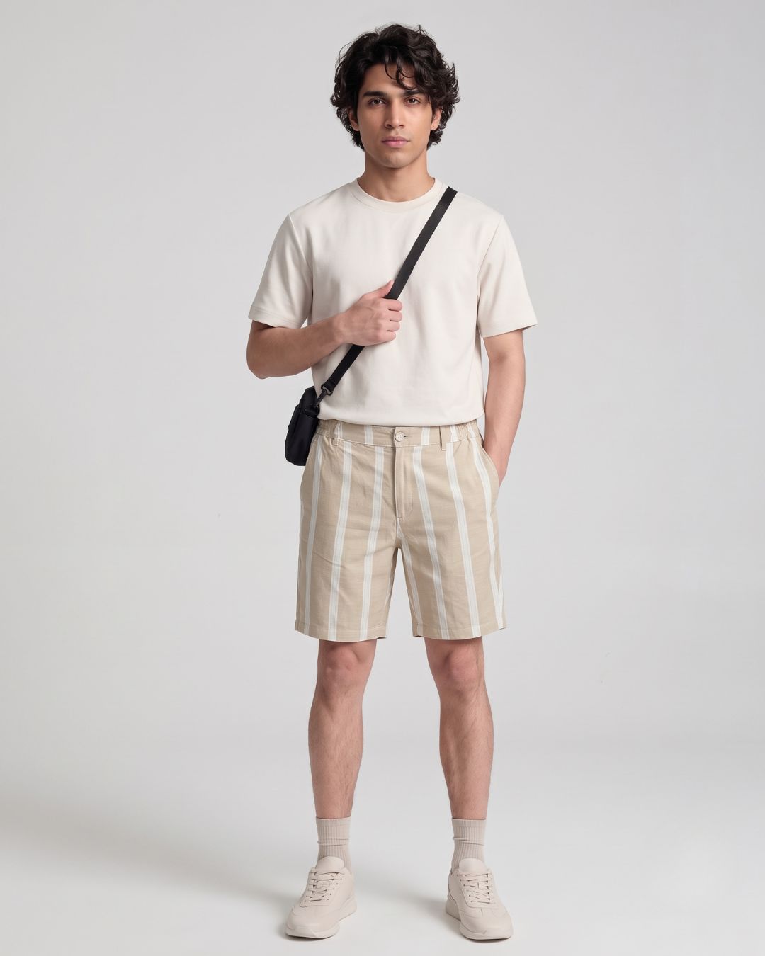 Men’s Beige Striped Bermuda Shorts