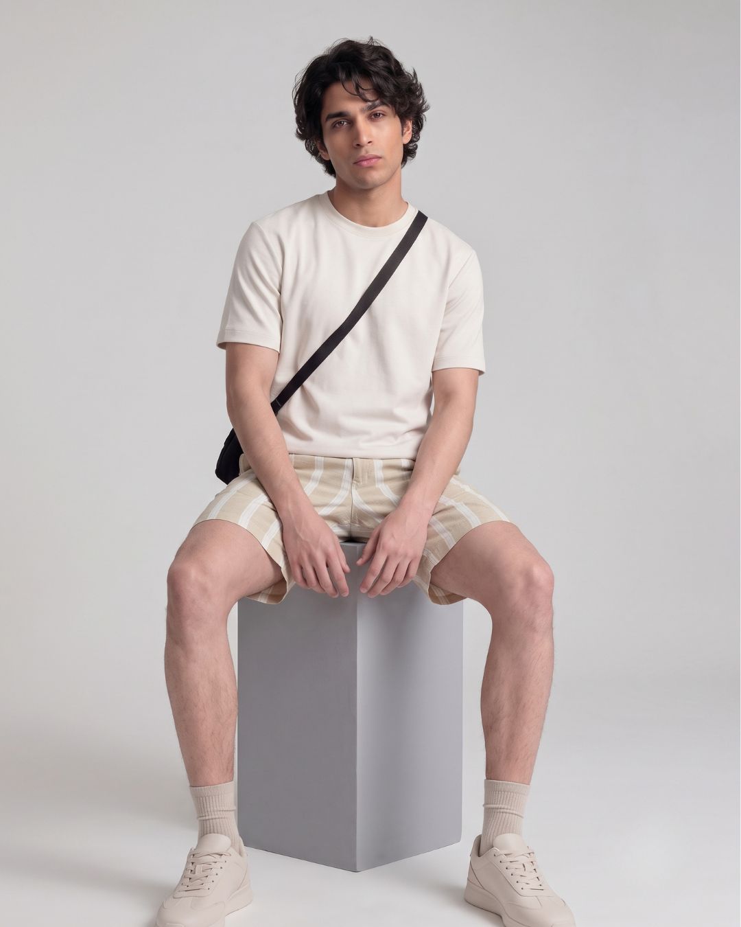 Men’s Beige Striped Bermuda Shorts