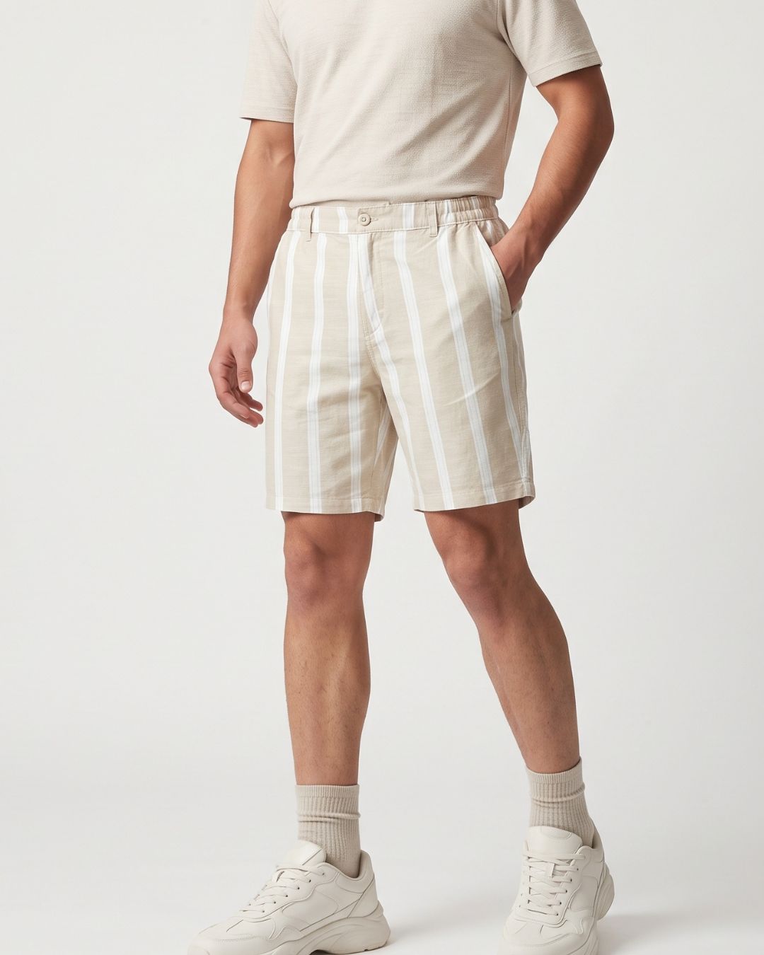 Men’s Beige Striped Bermuda Shorts