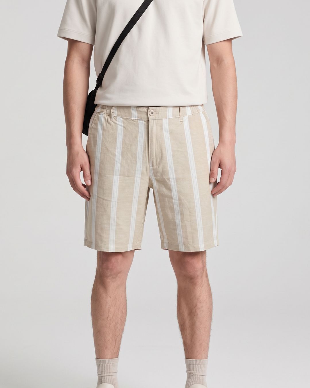 Men’s Beige Striped Bermuda Shorts