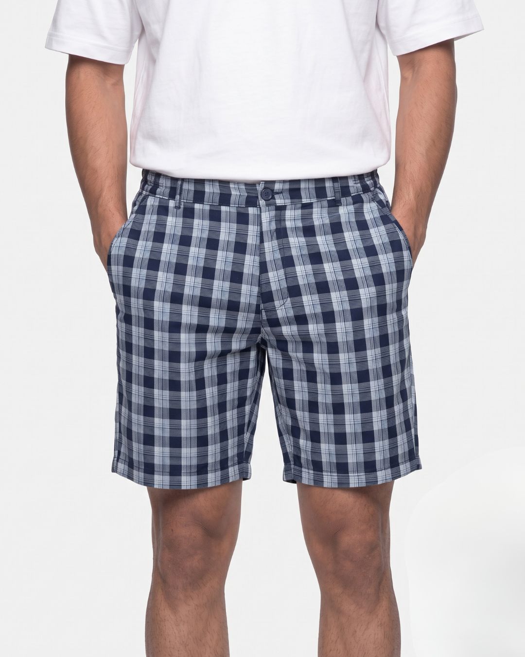 Men’s Navy Blue Check Bermuda Shorts