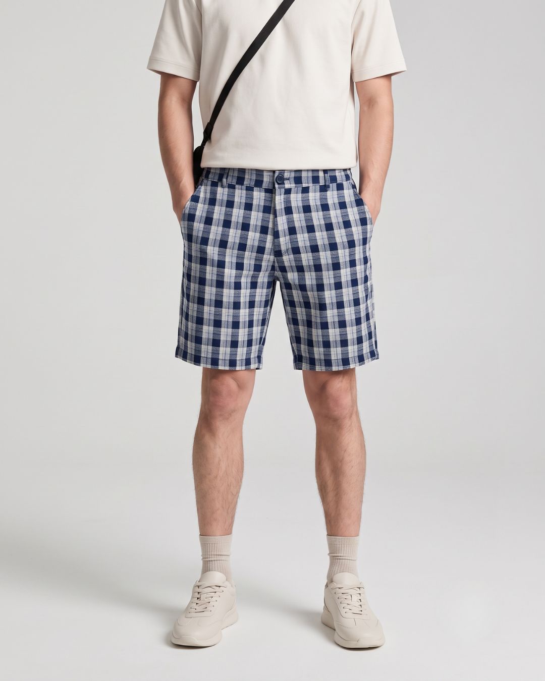Men’s Navy Blue Check Bermuda Shorts