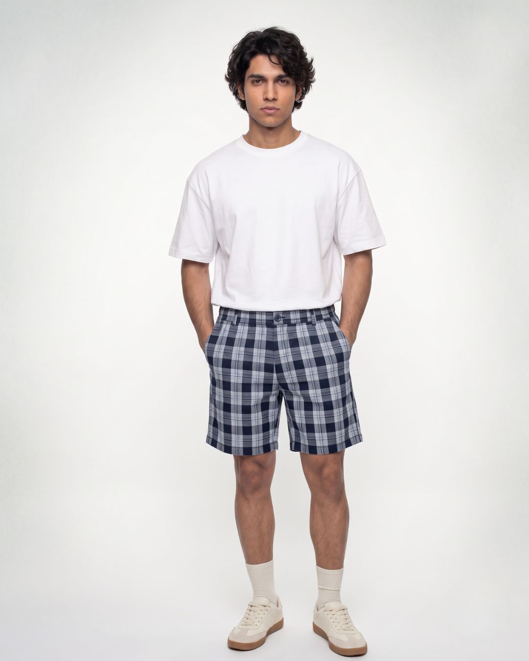 Men’s Navy Blue Check Bermuda Shorts
