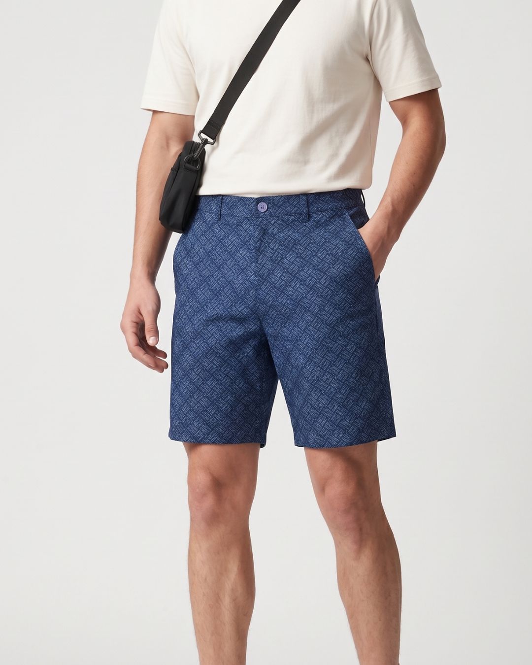 Men’s Navy Blue Geometric Print Bermuda