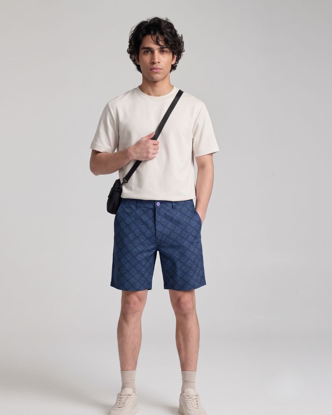 Men’s Navy Blue Geometric Print Bermuda