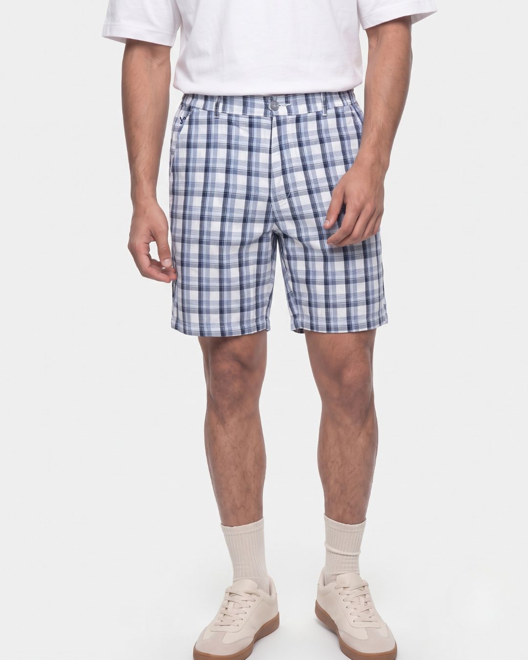 Men’s Blue & White Check Bermuda Shorts