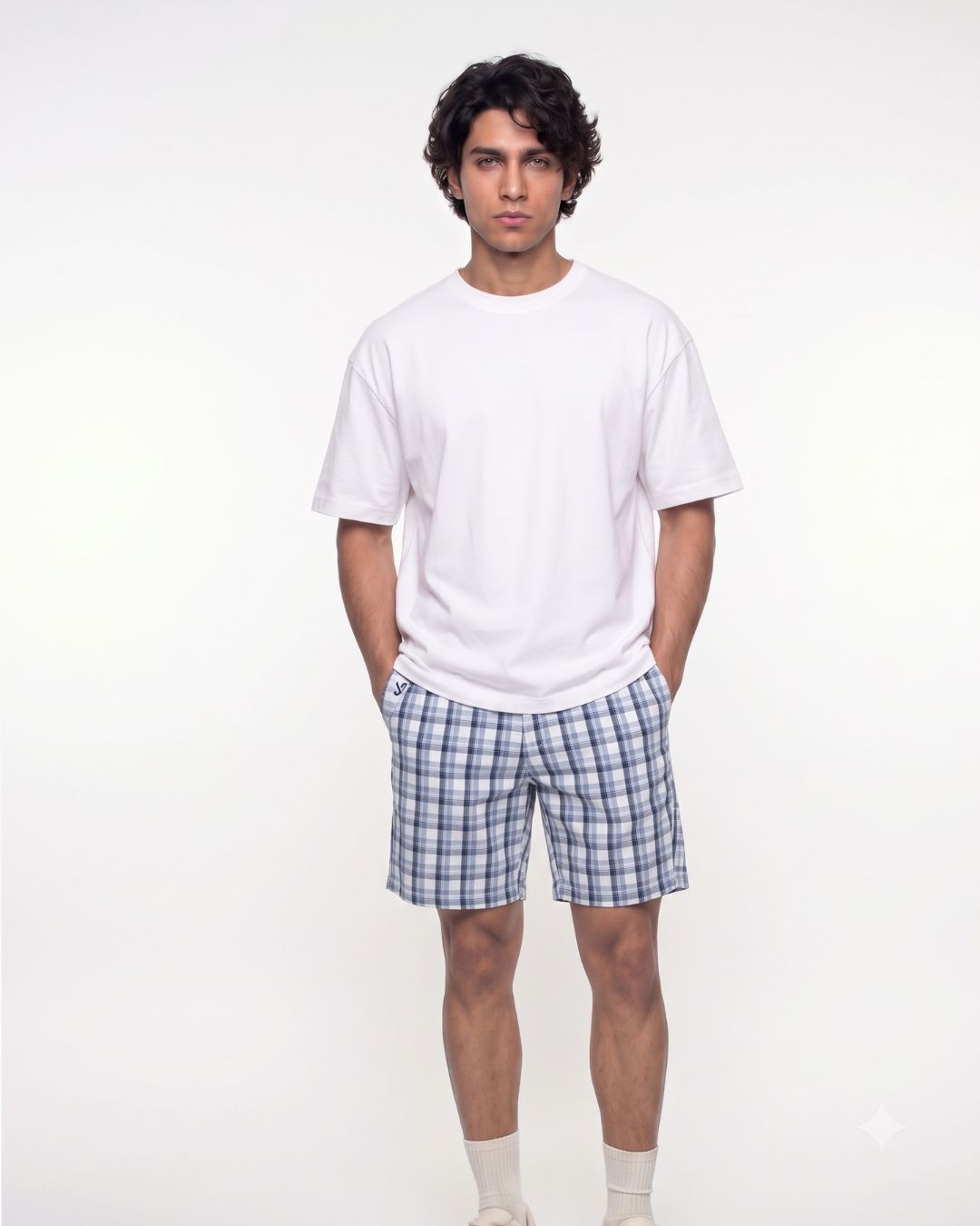 Men’s Blue & White Check Bermuda Shorts
