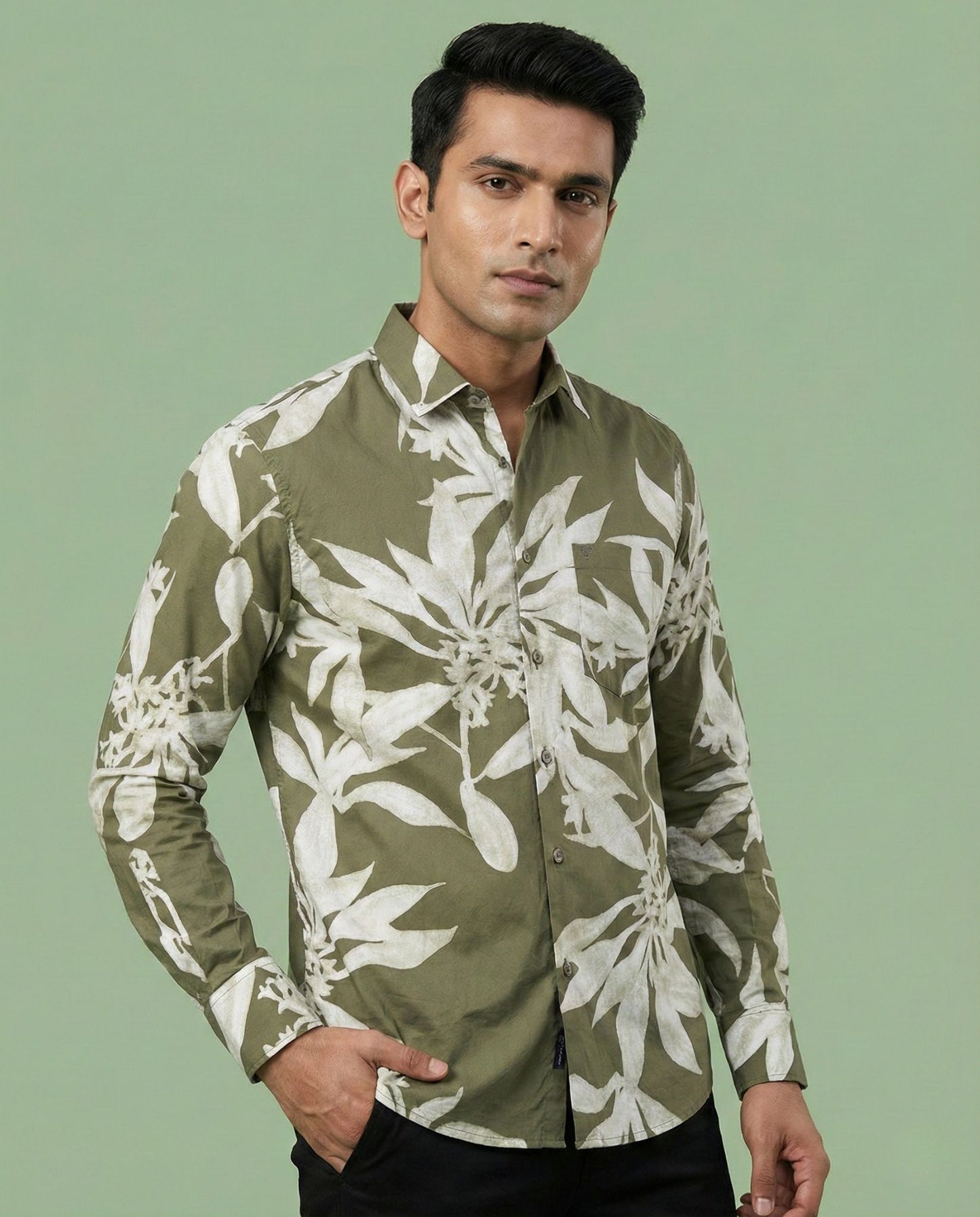 Green Leaf Print Shirt