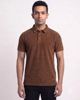 Brown Textured Polo T-Shirt for Men