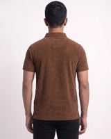 Brown Textured Polo T-Shirt for Men