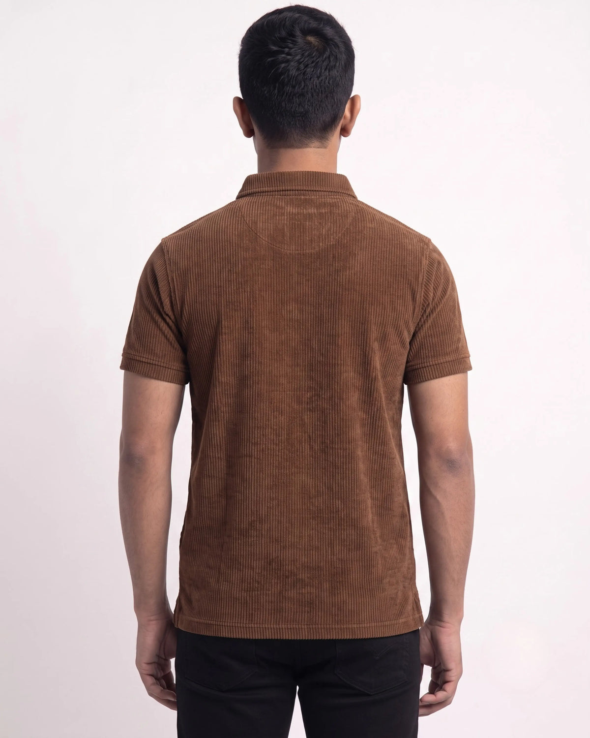 Brown Textured Polo T-Shirt for Men