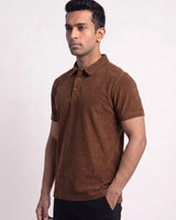 Brown Textured Polo T-Shirt for Men
