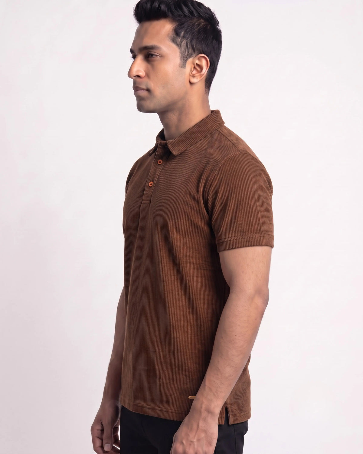 Brown Textured Polo T-Shirt for Men