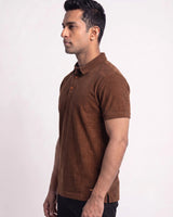 Brown Textured Polo T-Shirt for Men
