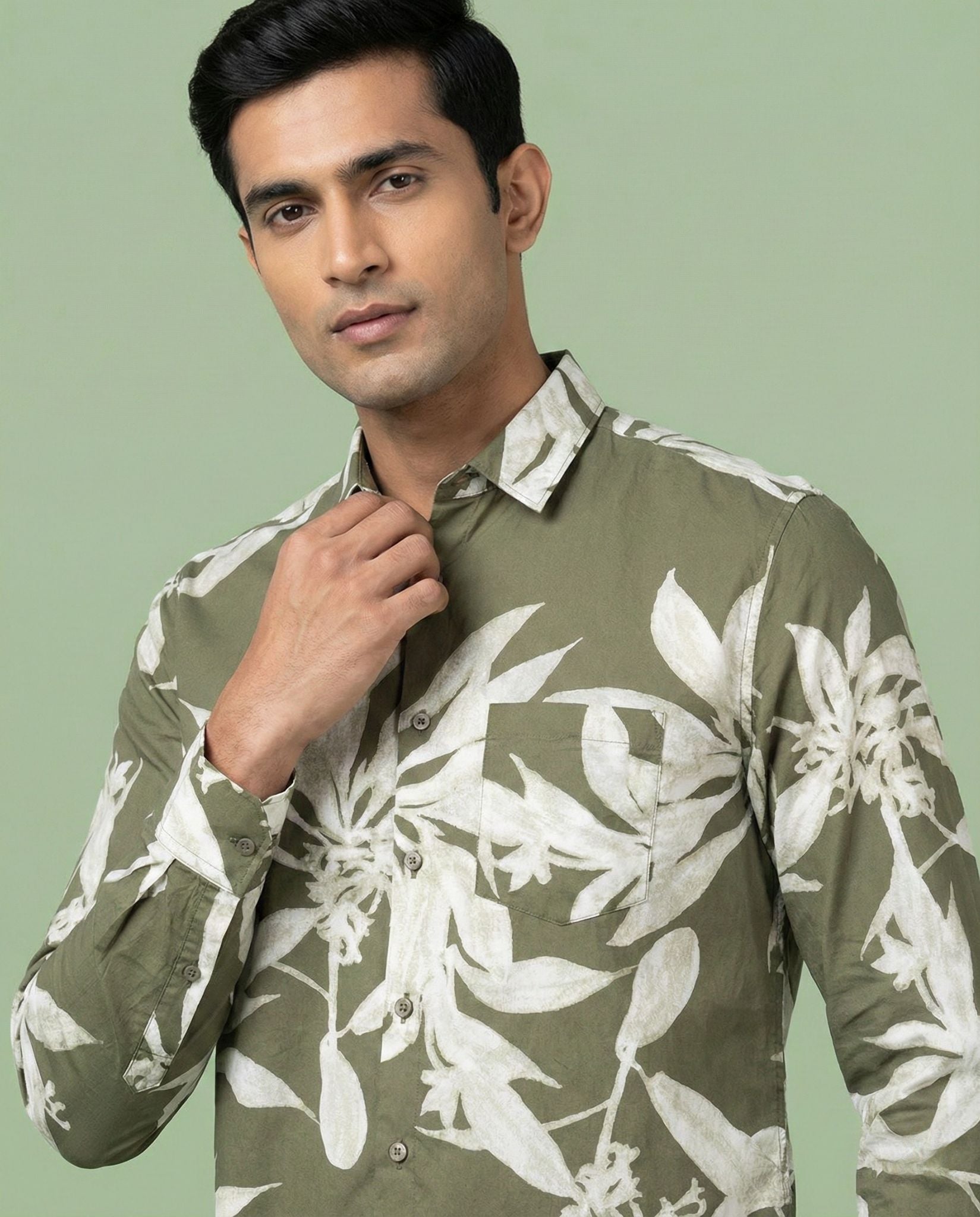 Green Leaf Print Shirt