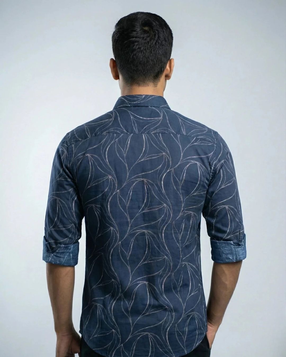 Navy Printed Shirt for Men – Full Sleeve Cotton Casual