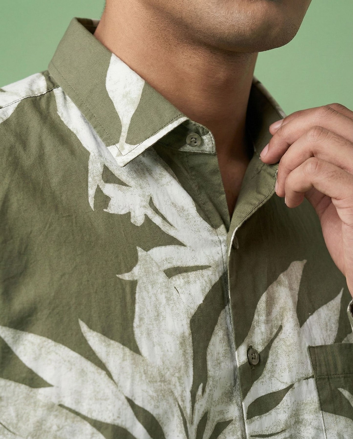 Green Leaf Print Shirt