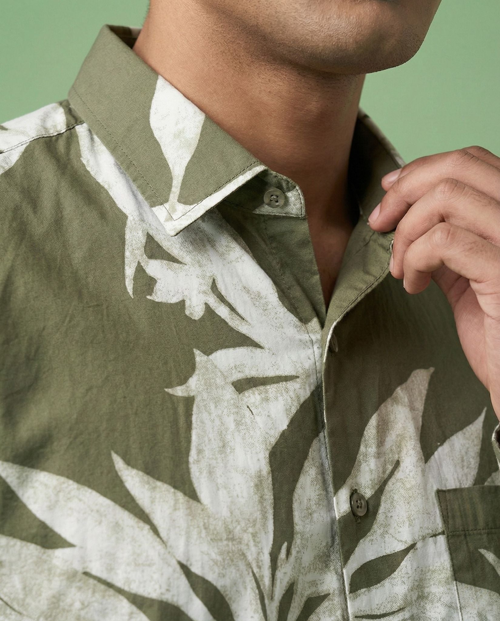 Green Leaf Print Shirt