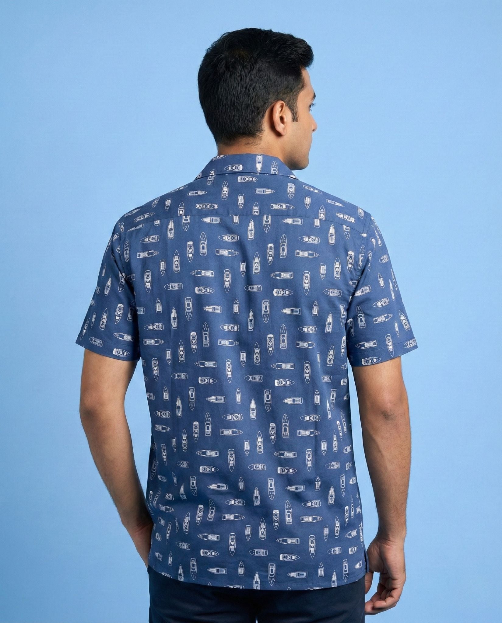 Blue Boat Print Shirt