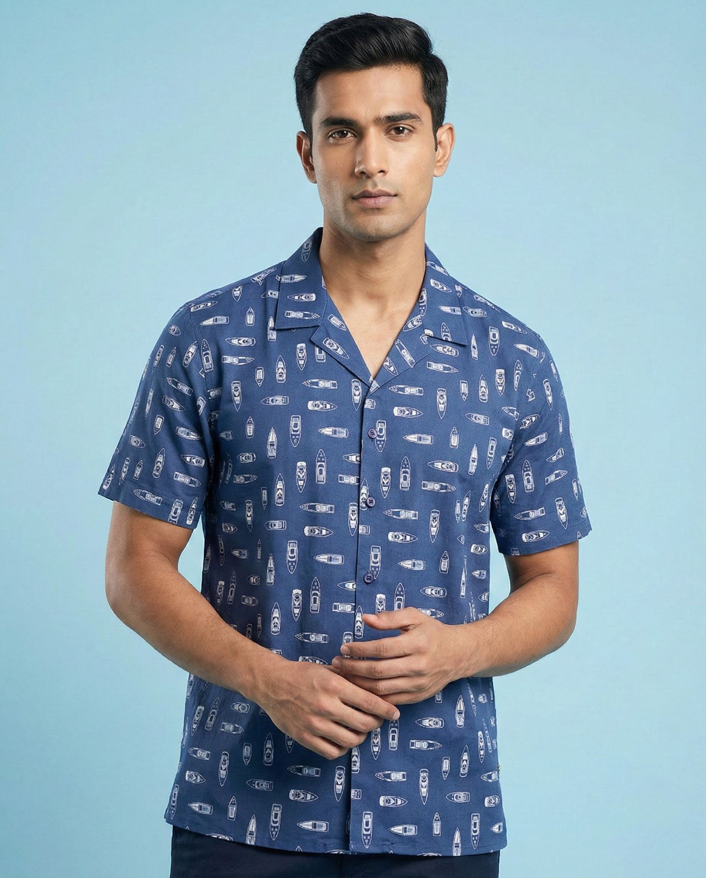 Blue Boat Print Shirt