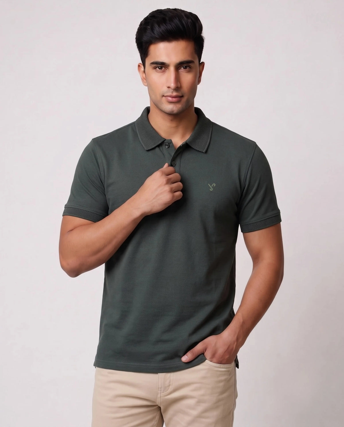 Forest Green Textured Polo T-Shirt