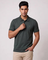 Forest Green Textured Polo T-Shirt