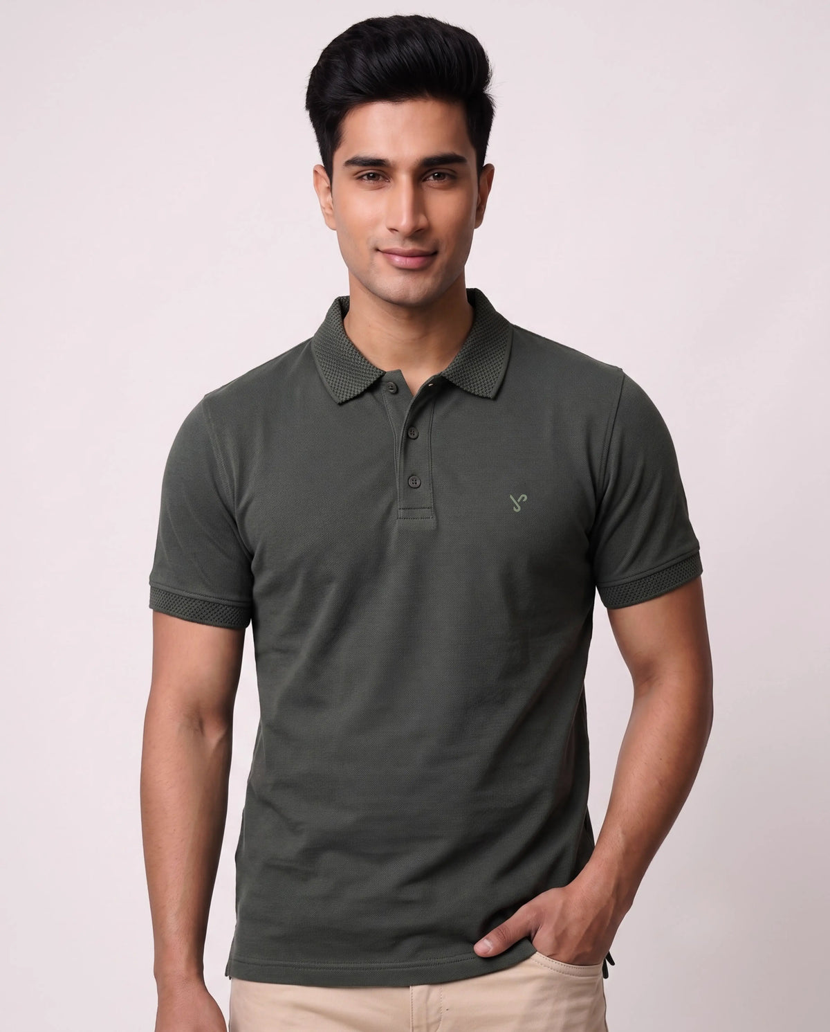 Forest Green Textured Polo T-Shirt