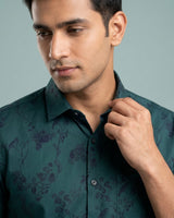 Bottle Green Printed Casual Shirt for Men – Half Sleeve