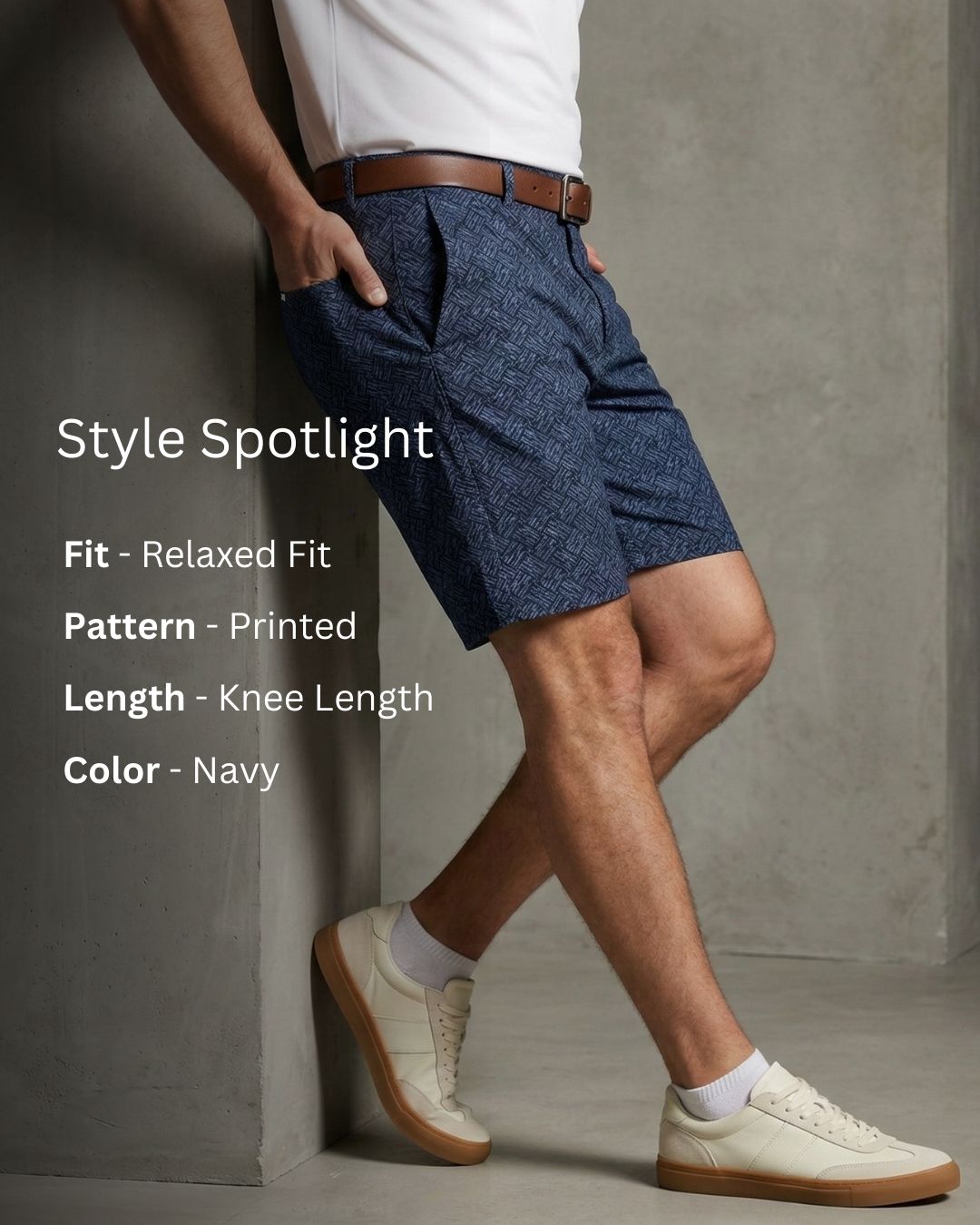 Navy Print Knee Lenth Shorts For Men