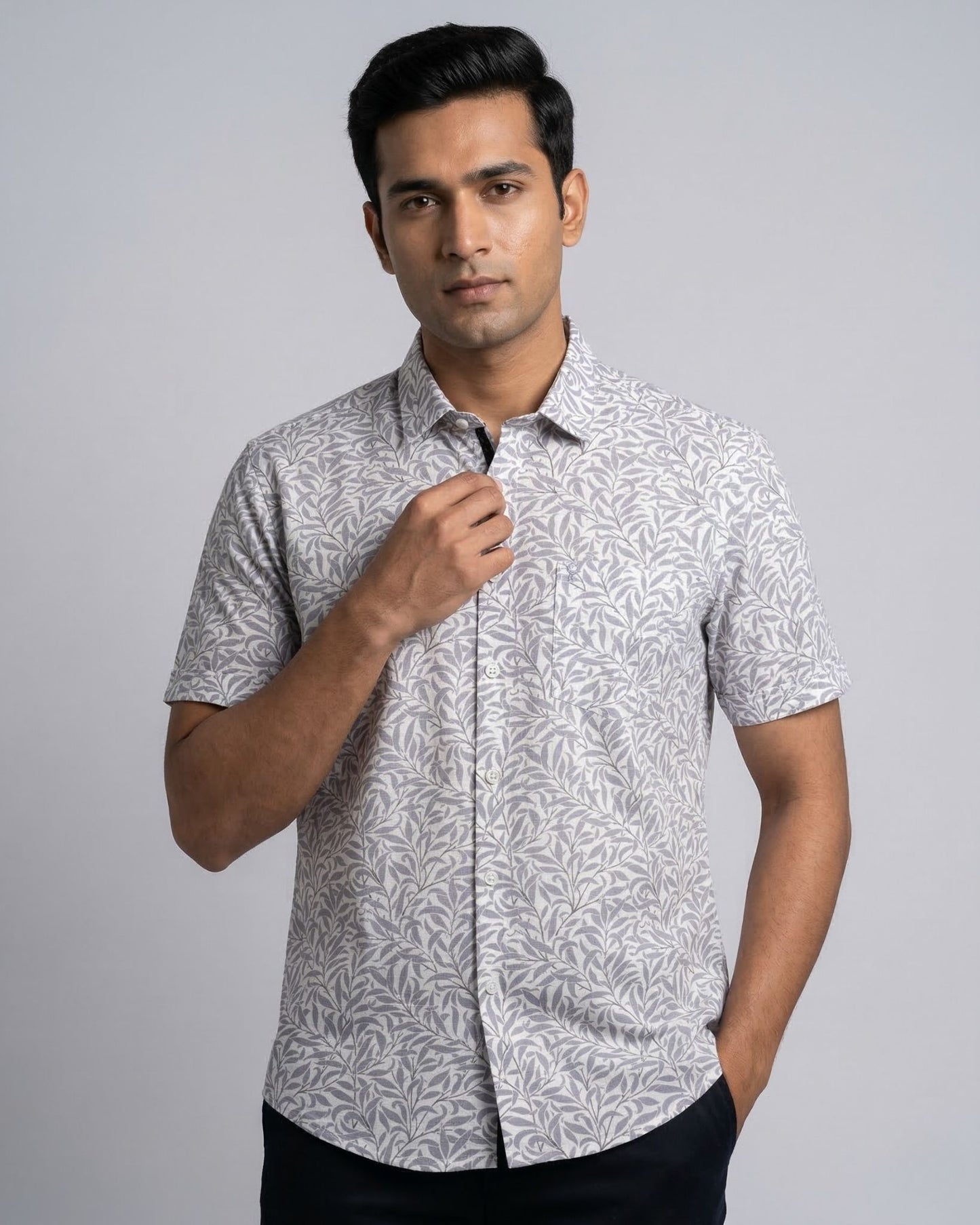 White & Grey Printed Shirt