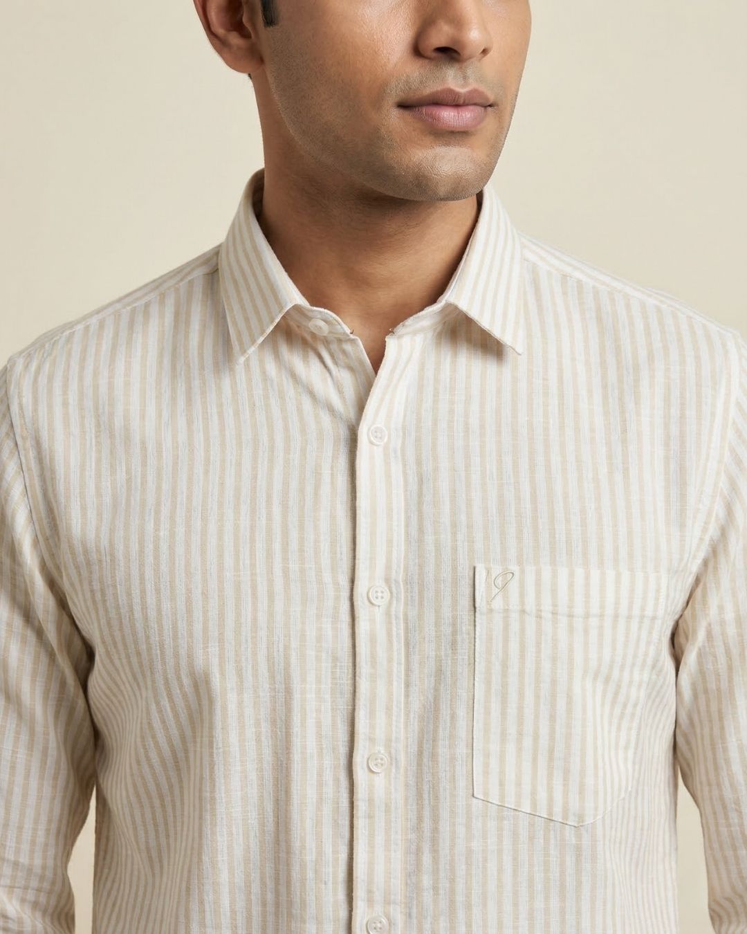 Yellow & White Striped Shirt for Men – Full Sleeve Cotton Blend
