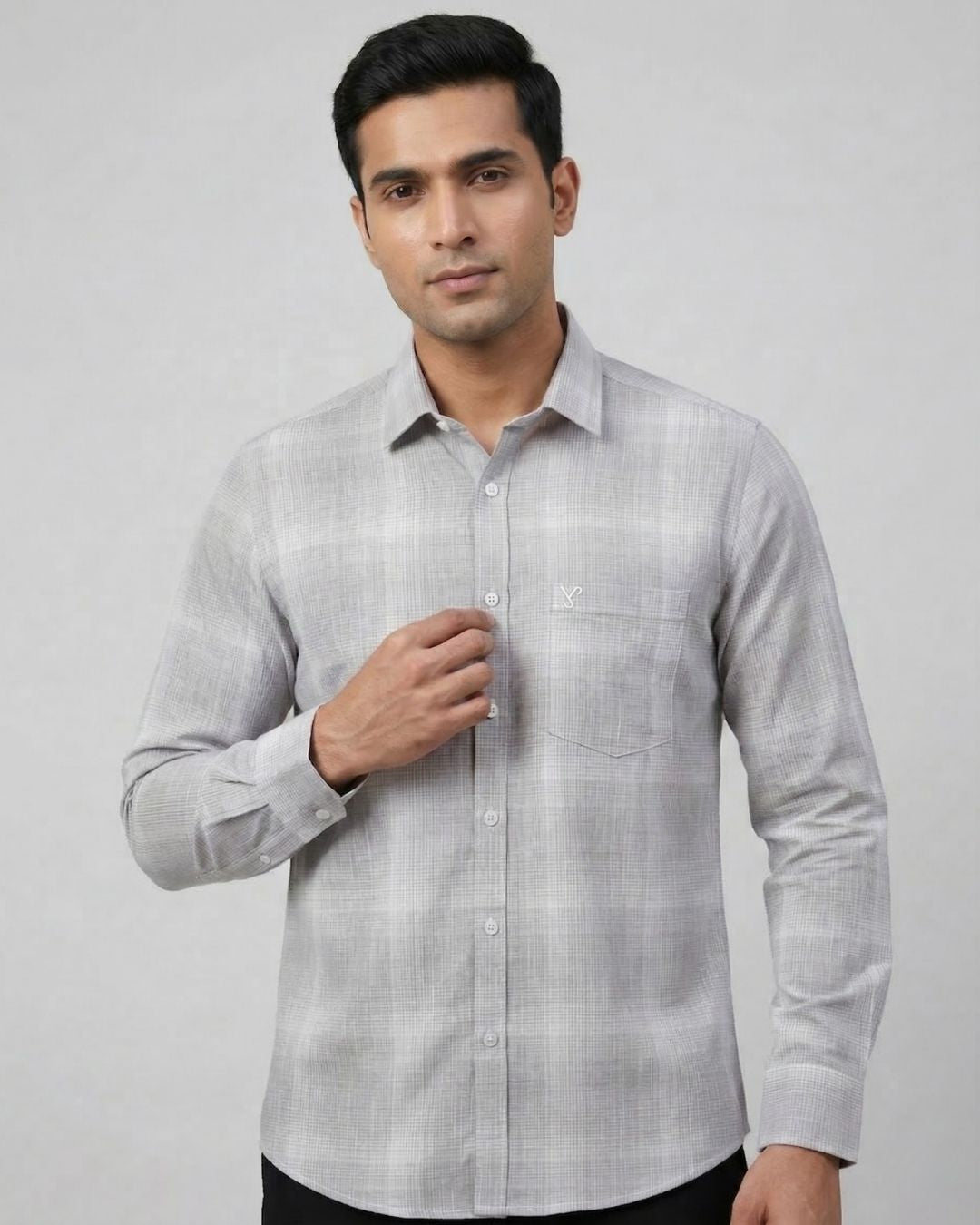 Grey & White Checked Shirt for Men