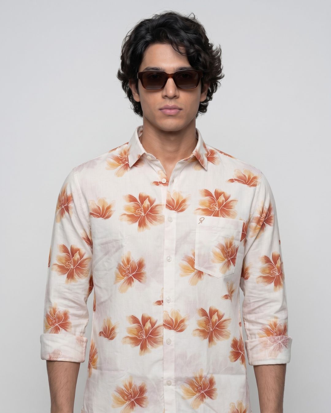 Orange Floral Print Shirt