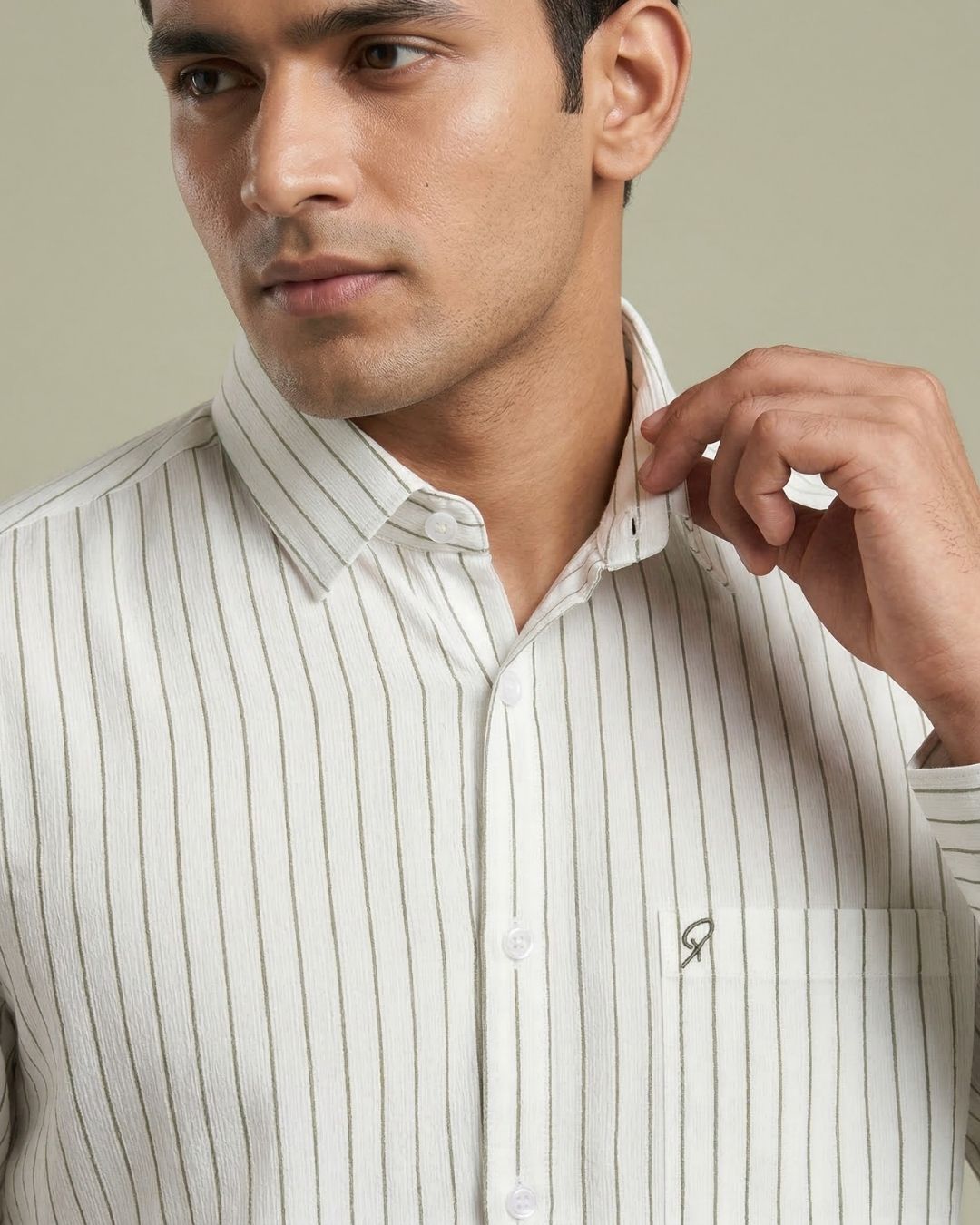 Green & White Striped Shirt for Men