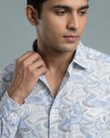 White & Blue Printed Shirt for Men