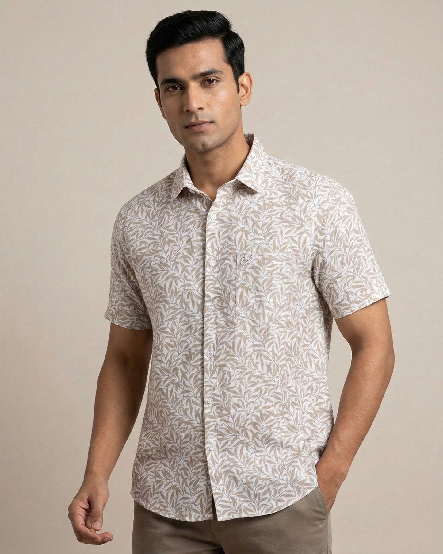 White & Brown Printed Shirt