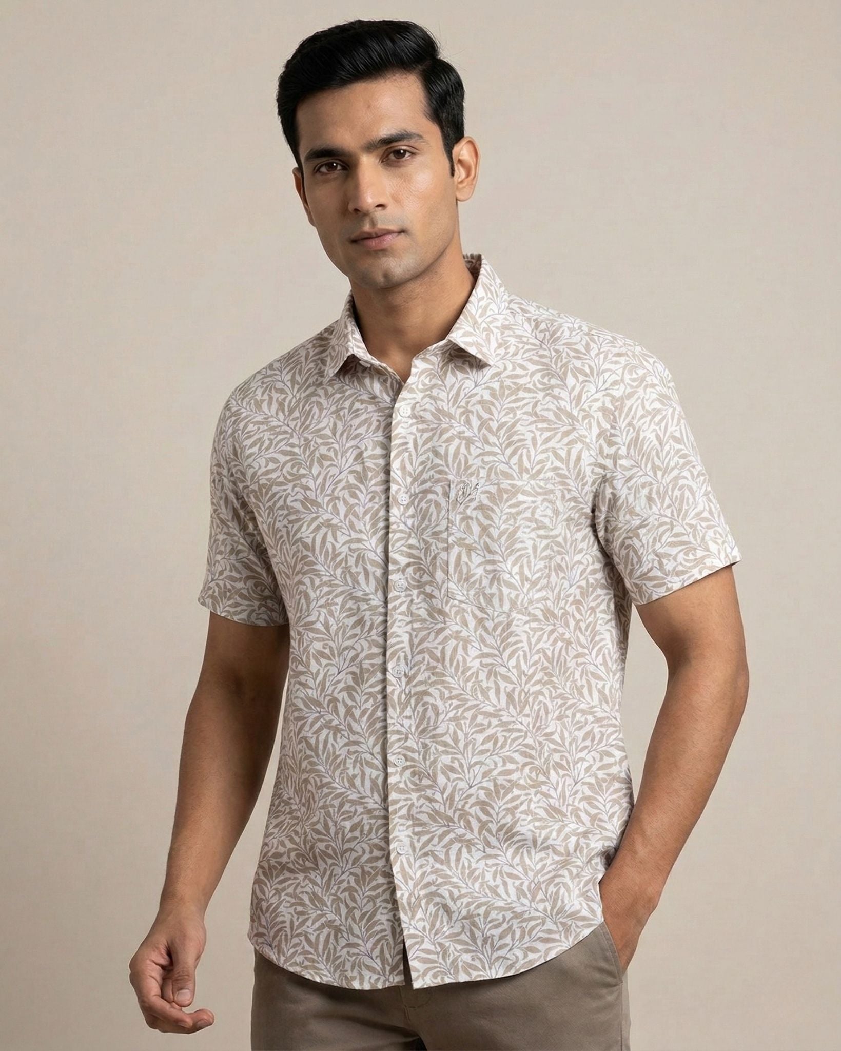 White & Brown Printed Shirt