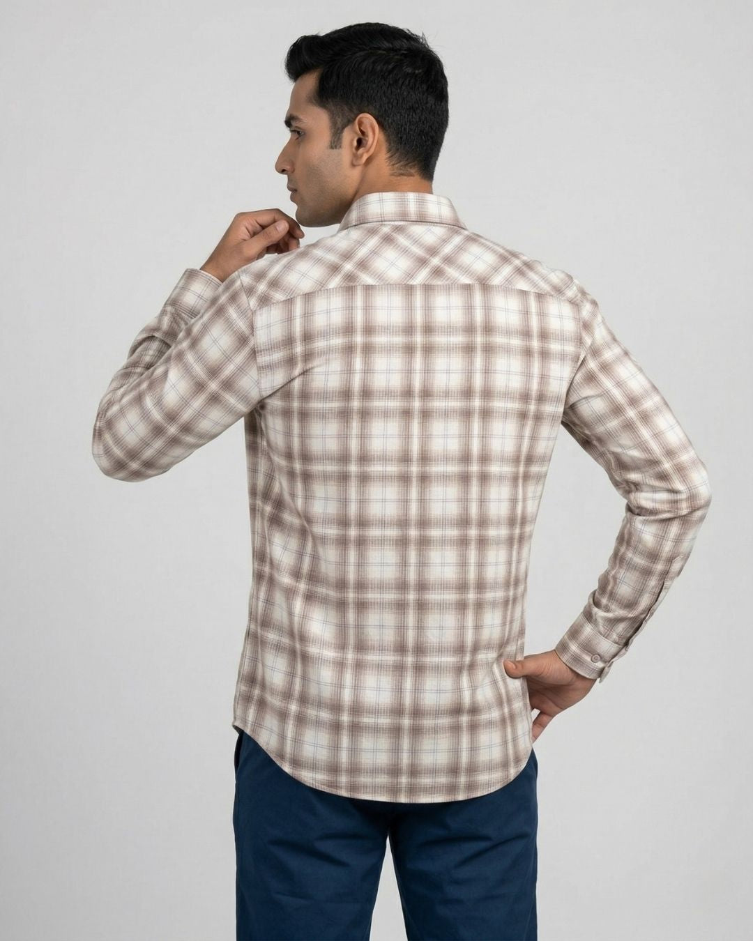 Brown Checked Shirt for Men – Full Sleeve Cotton Casual