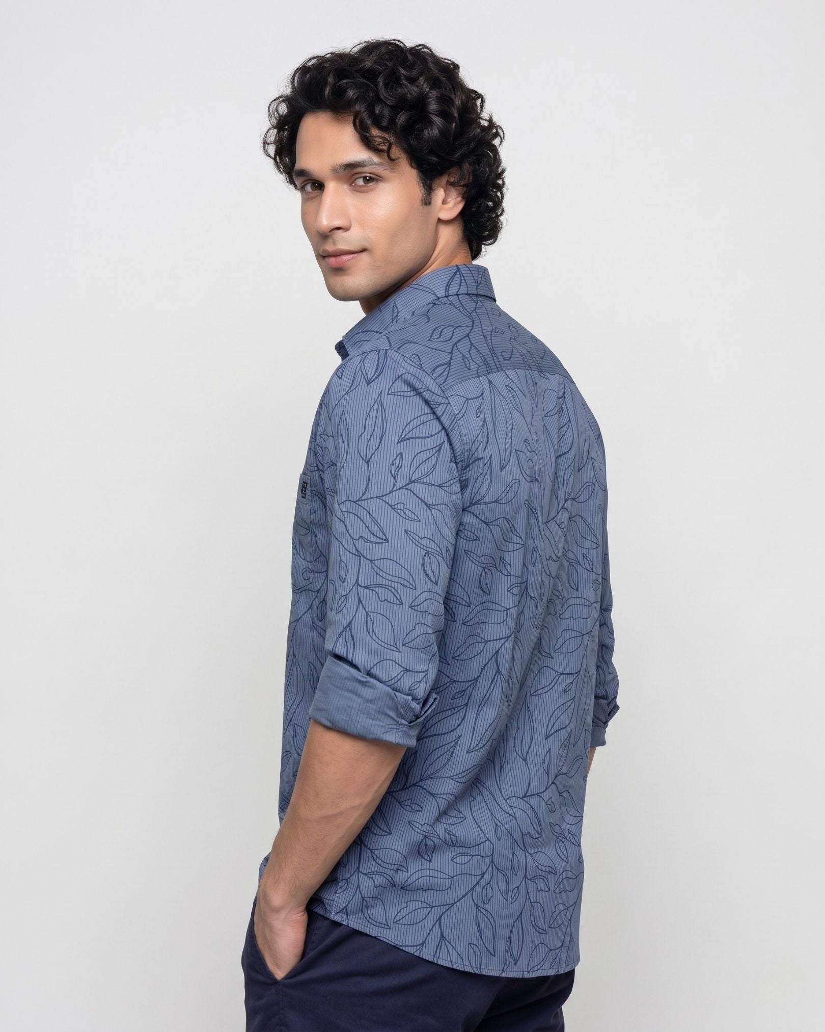Blue Leafy Printed Shirt