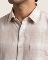 Peach & White Checked Shirt for Men