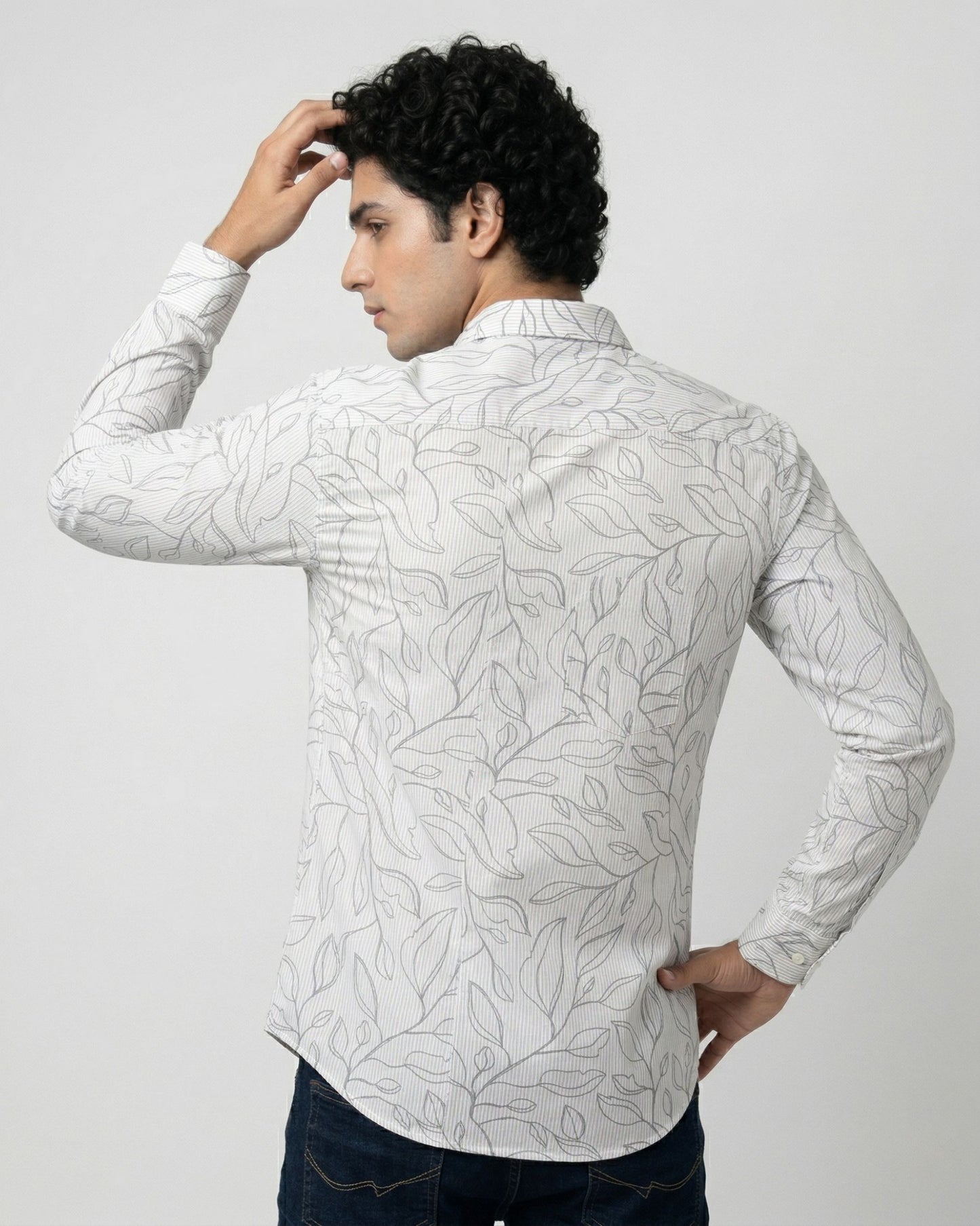 White Leafy Print Shirt