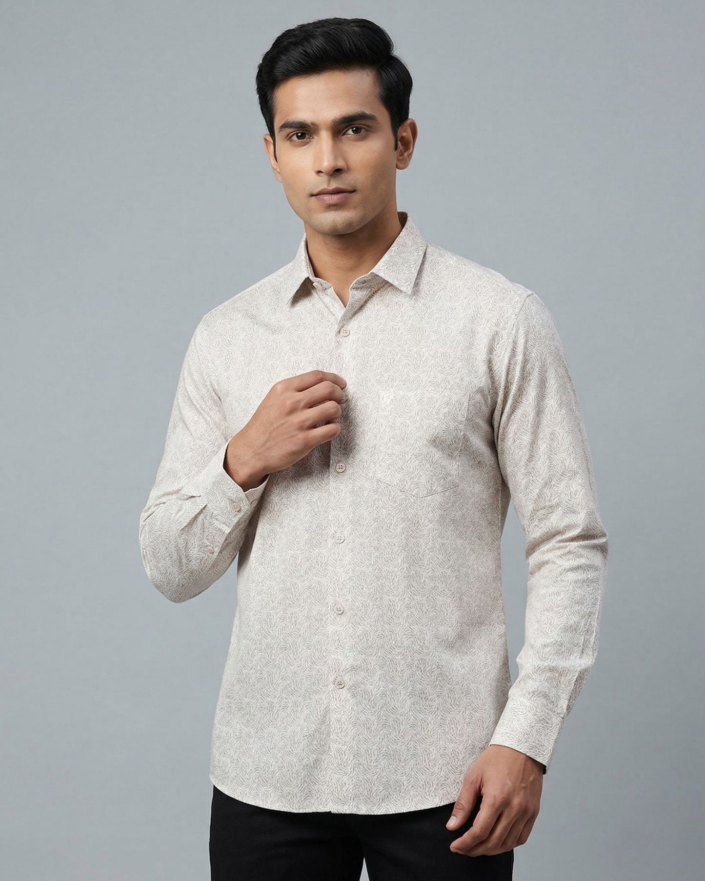 Brown Printed Shirt for Men – Full Sleeve Cotton Casual